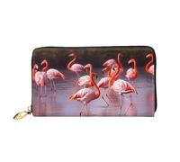 DOFFO Portefeuille en cuir imprimé grains de café pour femme, porte-monnaie, porte-monnaie, porte-monnaie, porte-monnaie, porte-cartes, portefeuille fin à fermeture éclair, Flamants roses, Taille