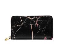 DOFFO Portefeuille en cuir imprimé hibiscus bleu pour femme, porte-monnaie, portefeuille fin à fermeture éclair, porte-monnaie, porte-cartes, pochette, Marbre noir or rose, One Size