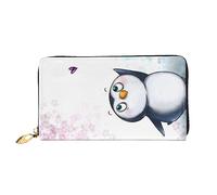 DOFFO Portefeuille en cuir imprimé paon oriental sur arbre floral pour femme porte-monnaie mince fermeture éclair téléphone sac à main pochette porte-cartes portefeuille, I Love Penguins, Taille