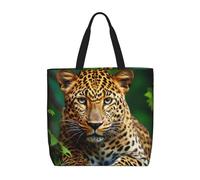 Doffo Sacs à provisions réutilisables imprimés bananes jaunes, sac fourre-tout en toile, sacs d'épicerie réutilisables, sac de plage, sac à bandoulière, Animal léopard sauvage, Taille unique