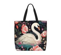 Doffo Sacs à provisions réutilisables imprimés bananes jaunes, sac fourre-tout en toile, sacs d'épicerie réutilisables, sac de plage, sac à bandoulière, Floral Swan, Taille unique