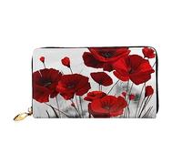 DOFFO San Francisco Portefeuille en cuir imprimé pour femme Porte-monnaie fin Fermeture éclair pour téléphone Porte-cartes, Coquelicot rouge, Taille unique