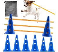 Dog Agility Hurdle Set with Adjustable Height Crossbar, Cones - Portable