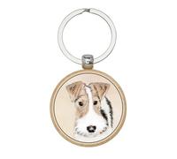 Dog Art Race Peinture Wire Fox Terrier Porte-clés en bois Porte-clés porte-clés étiquette de sac personnalisée