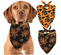 Dog Bandanas, 2pcs Halloween Dog Bandanas - Pumpkin Spider Web Reversible Pet Scarf - 18 Orange/Black Bandana, Halloween