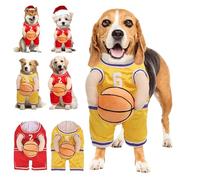 Dog Basketball Jersey with Ball Costume, Adjustable Straps, Dog Referee Costume, Halloween Costumes for Dogs (Yellow, S)