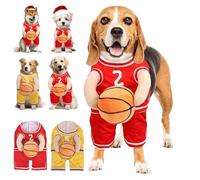 Dog Basketball Jersey with Ball Costume, Adjustable Straps, Dog Referee Costume, Halloween Costumes for Dogs (Red, S)