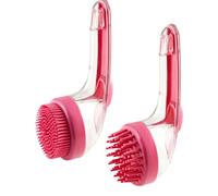 Dog Bath Brush with Soap Dispenser - 2-in-1 Dog Shampoo Brush Scrubber & Massage Brush for Dogs & Cats, Pet Bathing Brush with Easy-Fill Dispenser for Gentle Cleaning & Grooming (Pink)