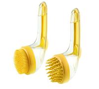 Dog Bath Brush with Soap Dispenser - 2-in-1 Dog Shampoo Brush Scrubber & Massage Brush for Dogs & Cats, Pet Bathing Brush with Easy-Fill Dispenser for Gentle Cleaning & Grooming (Yellow)