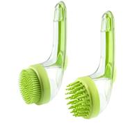 Dog Bath Brush with Soap Dispenser - 2-in-1 Dog Shampoo Brush Scrubber & Massage Brush for Dogs & Cats, Pet Bathing Brush with Easy-Fill Dispenser for Gentle Cleaning & Grooming (Green)