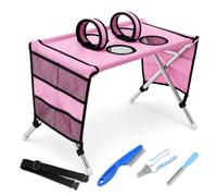 Dog Bath Holder for Small Dogs, Foldable Pet Bathing Stand with 8 Leg Openings, Adjustable Restraint Straps, Up to 10 kg Grooming Stand for Cats, Puppies, Washing and Nail Trimming, Brushing (K)
