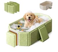 Dog Bathtub Foldable Pet Bath Tub - Collapsible Grooming Basin with Easy Drain Plug - Portable Non-Slip Plastic Wash Tub for Small/Medium & Cats - Space Saving Design (Green)