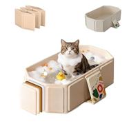 Dog Bathtub Foldable Pet Bath Tub - Collapsible Grooming Basin with Easy Drain Plug - Portable Non-Slip Plastic Wash Tub for Small/Medium & Cats - Space Saving Design (White)