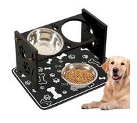 Dog Bowls Elevated - Wooden Raised Pet Feeder Set with Splash Guard 15° Tilt Anti Vomiting Stand with 2 Stainless Steel Bowls for Cats and Small to Medium Dogs