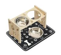 Dog Bowls Elevated - Wooden Raised Pet Feeder Set with Splash Guard 15° Tilt Anti Vomiting Stand with 2 Stainless Steel Bowls for Cats and Small to Medium Dogs