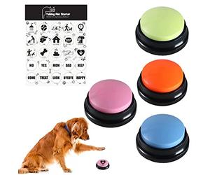 Dog Buttons for Communication and Training, 4Pack Recordable Dog Buttons Pet Command Buzzer, with 25 Stickers, 30 Second Record