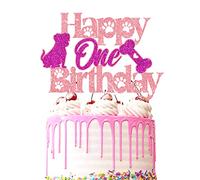 Dog Cake Topper 1 Rose Happy One Birthday Cake Topper avec Chien Mignon et des os pour Décorations Let's Pawty Puppy Dog 1er Anniversaire Décor