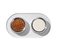 Dog Cat Bowl Set, Silicone Mat Feeder, Stainless Steel Dishes, Spill-Proof Non-Slip Base, Easy Clean Pet Feeding Tray Blue, 2-Piece Set, for Indoor Mealtime, Outdoor