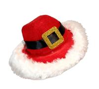 Dog Christmas Costume - White Plush Trim Cowboy Hat for Small Pets | Lightweight Fabric with Adjustable Fit, Holiday Dress Up Attire, Puppy Kitten Cosplay for Party Birthday Winter Outfit