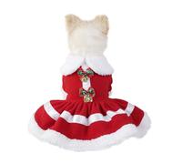 Dog Christmas Dress | Soft Warm Puppy Holiday Outfit | Cute Pet Clothes for Christmas Party/Daily Use/Photo Shoots | Festive Apparel with Button Closure (Red Bell Bow Dress)