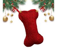 Dog Christmas Stocking | Super Soft Cable Knit Pattern | Cute Christmass Bone Shape Tree Ornaments for Dogs Owners Festival Planners Front Door Office Wreath Staircase Window Wall Garden Backyard