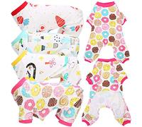 Dog Clothes 4Pcs Set | Cotton Long Sleeve Bodysuit for Small Medium Dogs | Spring Summer Pet Jumpsuit/Walking/Travel | Soft Breathable Shirts with Cute Patterns (S)