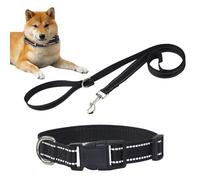 Dog Collar Set, Reflective Strips Leashes, 11.81x0.59in Quick Release Buckle Harness, Breathable Design, Outdoor Puppy for Training Supplies and Pet Walking Accessories