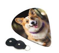 Dog Corgi Lot de 6 médiators en celluloïd de 0,71 mm d'épaisseur avec support de médiators en cuir, médiators personnalisés pour basse, guitare électrique et acoustique, cadeau idéal pour les amateurs