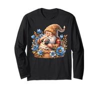 Dog Daddy Gnome Floral Graphic For Pug Grandma Who Love Pugs Manche Longue