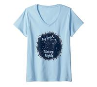 Dog Days Starry Nights Celestial Canine T-Shirt avec Col en V, Femme, Bleu Céleste, M