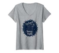 Dog Days Starry Nights Celestial Canine T-Shirt avec Col en V, Femme, Gris Chiné, L