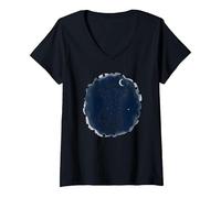 Dog Days Starry Nights Celestial Canine T-Shirt avec Col en V, Femme, Noir, L