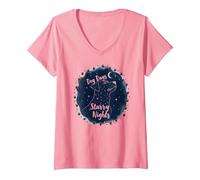 Dog Days Starry Nights Celestial Canine T-Shirt avec Col en V, Femme, Rose, L