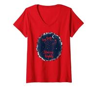 Dog Days Starry Nights Celestial Canine T-Shirt avec Col en V, Femme, Rouge, M