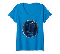 Dog Days Starry Nights Celestial Canine T-Shirt avec Col en V, Femme, Saphir, L