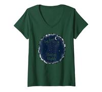 Dog Days Starry Nights Celestial Canine T-Shirt avec Col en V, Femme, Vert Forêt, M
