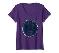 Dog Days Starry Nights Celestial Canine T-Shirt avec Col en V, Femme, Violet, L