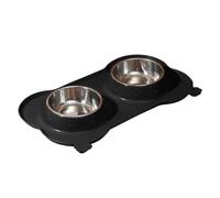 Dog Double Feeding Bowl, Non-Slip Kitten Food Double Bowls, 35x19cm/13.78x7.48 inches Detachable Non-Skid Pet Stainless Steel Dish for Small Medium Large Dogs Cats