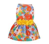 Dog Dress for Small Dogs | Soft Skin Friendly Puppy Clothes | Floral Summer Dress for Chihuahuas/Poodles/Pomeranians | Holiday & Party Outfit with Waist Flower Decor (L)