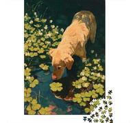 Dog Drinking from A Pond with Clover Plaque en Métal Rustique 38x26cm/1000pcs pour Le Pub Ou Le Café, Idée De Cadeau À Noël pour Les Amateurs De Déco Rustique