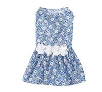 Dog Floral Dress | Soft Breathable Polyester Princess Dresses for Small Dogs | Pale Blue Wedding/Party/Photo Outfit | Cute Floral Print Design (XS)