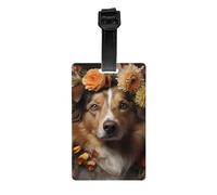 Dog Girl with Flowers Luggage Tag Made of PVC with a Detachable Strap Perfect for Lightweight Travel and a Travel ID Tag.