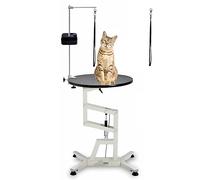 Dog Grooming Table Round Dog Grooming Table For Small Dogs 60cm/23.6in with Storage Box, Air Pressure Lift/Height Adjustable, Bathing Desk with Overhead Arm & Nooses