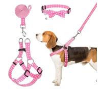 Dog Harness with Leash and Bow Tie Collar Set - Polka Dots Puppy Harness, Escape Proof Adjustable No Pull Dog Vest for Outdoor Walking, Fit for Small Medium Large Dogs S