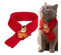 Dog Holiday Scarf Chinese Red Knitted Handmade, Festive Pet Accessory, Warm Winter Scarf for Dogs, Party Performance Festival Photo Outfit for Indoor Outdoor Daily Walking Garden Use