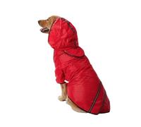 Dog Hooded Raincoat Waterproof Dog Outdoor Clothing Reflective Strip Design Suitable for Small Medium and Large Dogs(Red,L)