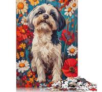 Dog in Flower Field Shih Tzu in Wildflower Field Dog Wall Art Print Puzzles 1000 Pieces Cadeau Unique Jeu Éducatif Challenge Toy À De Qualité Supérieure Peinture Art pour Adultes Et Enfants À Parti