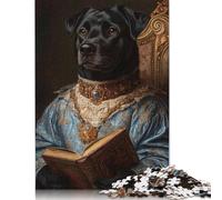 Dog in Royal Attire Black Dog in Blue Robes Majestic Pet Portrait Puzzle 1000 Pièces Educa Jouet en Bois Cadeau Unique De l'art De La Décoration Jeu Éducatif Challenge Toy pour Adultes Et Enfants À