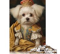 Dog in Royal Attire Ornate Maltese with Crown Majestic Royal Pet Portrait Puzzles 1000 Pièces Cadeau Unique Jeu Éducatif Défi Jouet À De Qualité Supérieure Peinture Art pour Adultes Et Enfants À Pa