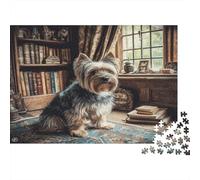 Dog in Study 1000 Piece Jigsaw Puzzle Jigsaw Puzzle for Adults Book Room View Puzzle Game for Family Relax Focus Home Decor Gift 70x50cm/1000pcs